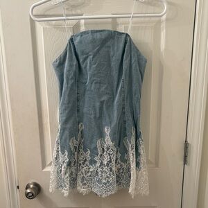 Amanda Uprichard Blue Denim Camisole with White Lace